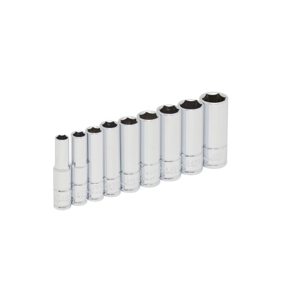 47202 - Juego de dados largos cuadro de 1/4", 6 puntas, métricos, 9 piezas Urrea