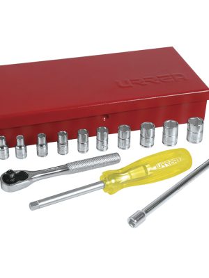 47205 - Juego de dados y accesorios cuadro de 1/4" métrico, 18 piezas Urrea