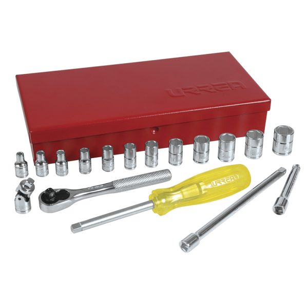 47205.jpg 47205 - Juego de dados y accesorios cuadro de 1/4" métrico, 18 piezas Urrea