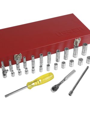 47206 - Juego de dados y accesorios cuadro de 1/4" métrico, 30 piezas Urrea