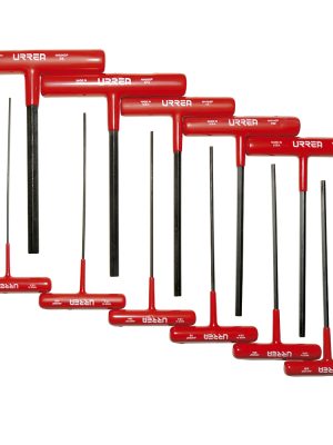 4967GP - Juego de llaves hexagonales cortas tipo "T" ergonómicas, en pulgadas, 11 piezas en blíster Urrea