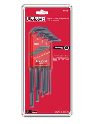 4972R - Juego de llaves hexagonales tipo "L", en pulgadas, 13 piezas en blíster Urrea