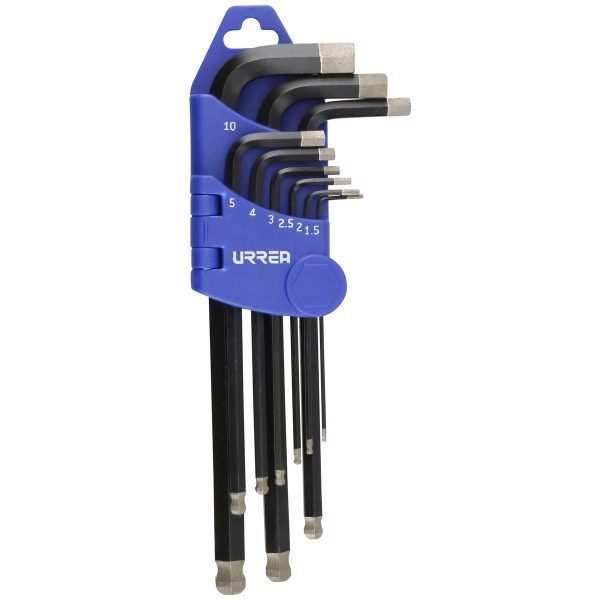 4996D.jpg 4996D - Juego de llaves hexagonales tipo "L" punta de bola diamante, combinadas, 9 piezas Urrea