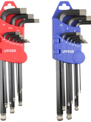 499D.jpg 499D - Juego de llaves hexagonales tipo "L" punta de bola diamante, combinadas, 18 piezas Urrea