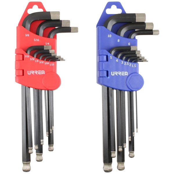 499D - Juego de llaves hexagonales tipo "L" punta de bola diamante, combinadas, 18 piezas Urrea