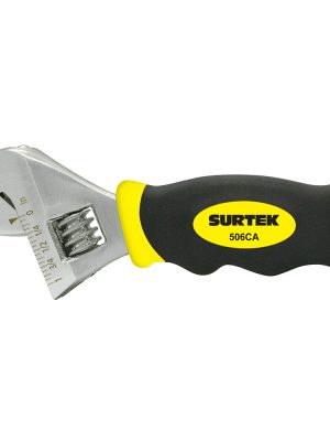 506CA.jpg 506CA - Llave ajustable cromada corta con mango Rubber grip 6" Surtek