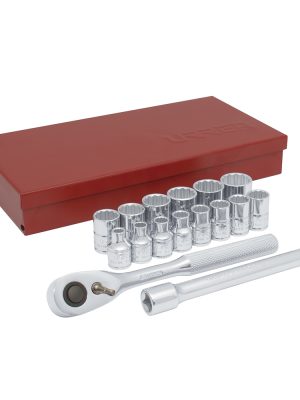 52218 - Juego de dados y accesorios cuadro de 3/8" métrico, 17 piezas Urrea