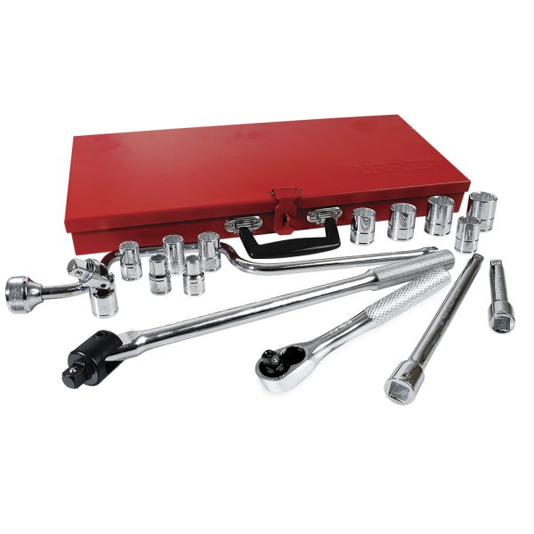 5400AB - Juego de dados y accesorios cuadro de 1/2" en pulgadas, 17 piezas Urrea