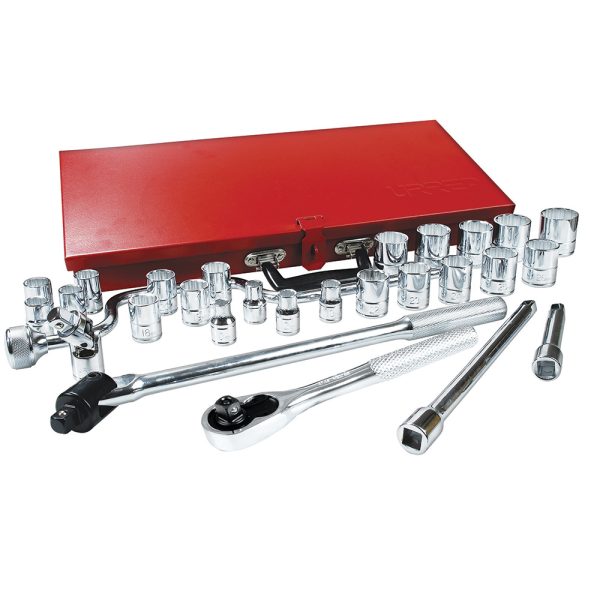 5400M - Juego de dados y accesorios cuadro de 1/2" métrico, 29 piezas Urrea