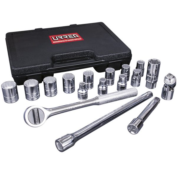 5400PM - Juego de dados y accesorios cuadro de 1/2" métrico, 17 piezas Urrea