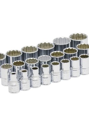 54113 - Juego de dados cuadro de 1/2", 12 puntas, en pulgadas, 22 piezas Urrea