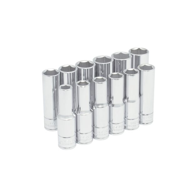 54204 - Juego de dados largos cuadro de 1/2" 6 puntas, métricos, 12 piezas Urrea