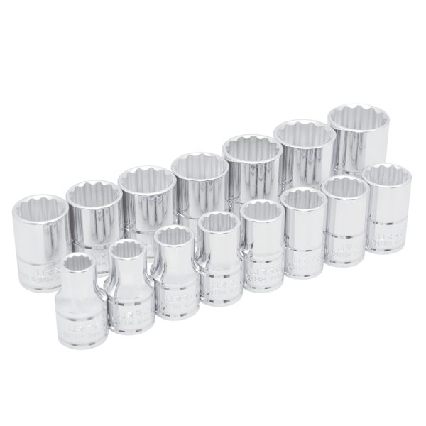 54206 - Juego de dados cuadro de 1/2", 12 puntas, métricos, 15 piezas Urrea