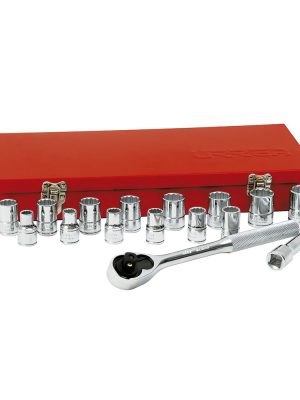 54208 - Juego de dados y accesorios cuadro de 1/2" métrico, 17 piezas Urrea