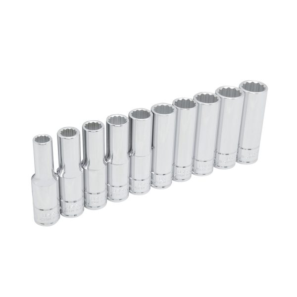 54215 - Juego de dados largos cuadro de 1/2", 12 puntas, métricos, en riel, 10 piezas Urrea