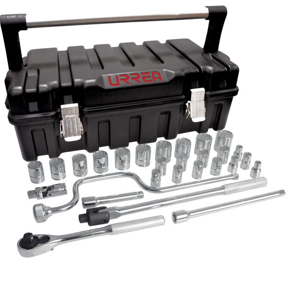 54P28 - Juego de dados y accesorios cuadro de 1/2" métrico, 29 piezas Urrea