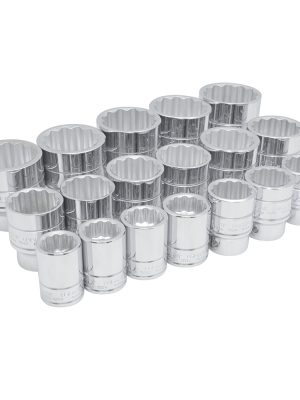 55109 - Juego de dados cuadro de 3/4", 12 puntas, en pulgadas, 18 piezas Urrea