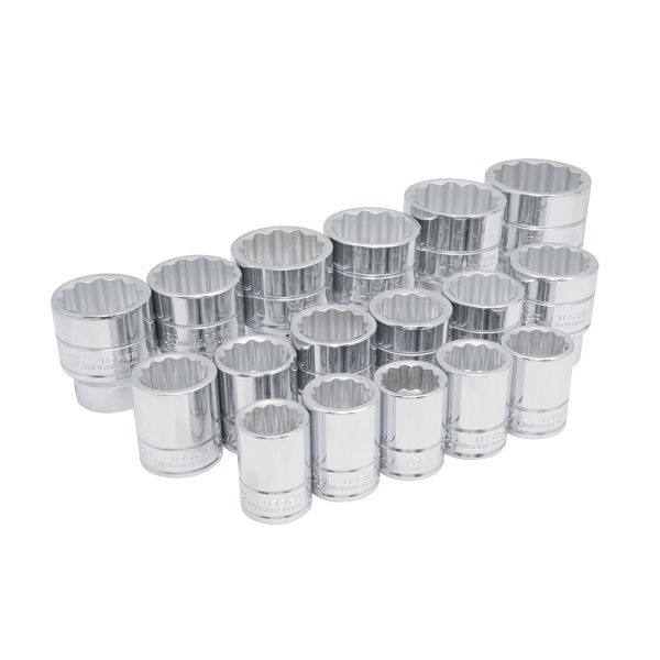 55205 - Juego de dados cuadro de 3/4", 12 puntas, métricos, 17 piezas Urrea