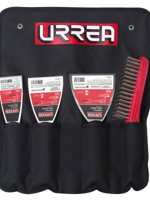 6501X.jpg 6501X - Juego de espátulas flexibles de acero inoxidable con mango bimaterial y cepillo, 4 piezas Urrea