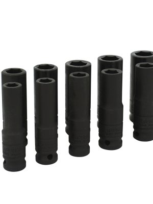 73212M - Juego de dados largos de impacto cuadro de 1/2", 6 puntas, métricos, 10 piezas Urrea