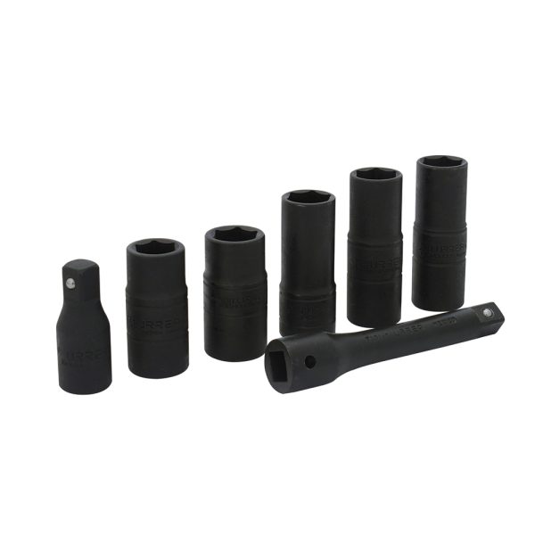 7400DE - Juego de dados de impacto doble boca cuadro de 1/2" combinados, 6 puntas, 7 piezas Urrea