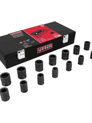 7401MC - Juego de dados de impacto cuadro de 1/2", 6 puntas, métricos, 15 piezas Urrea