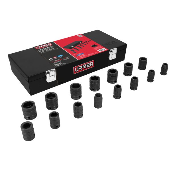 7401MC - Juego de dados de impacto cuadro de 1/2", 6 puntas, métricos, 15 piezas Urrea