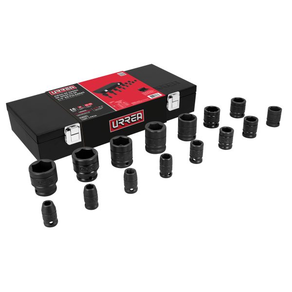 7402C - Juego de dados de impacto cuadro de 1/2", 6 puntas, en pulgadas, 15 piezas en caja Urrea