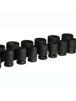 74201 - Juego de dados de impacto cuadro de 1/2", 12 puntas, métricos, 15 piezas Urrea