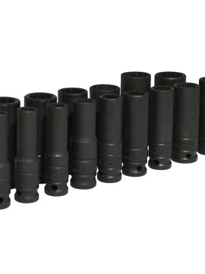 74203 - Juego de dados largos de impacto cuadro de 1/2", 12 puntas, métricos, 15 piezas Urrea