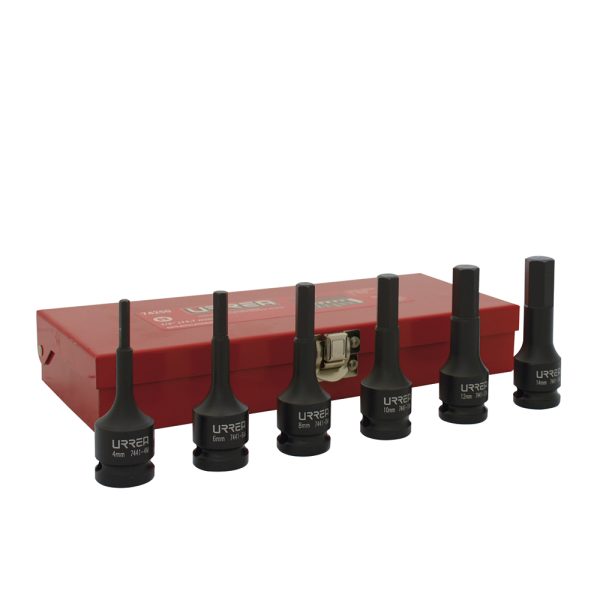 74250 - Juego de dados de impacto con punta hexagonal cuadro de 1/2", métricos, 6 piezas Urrea