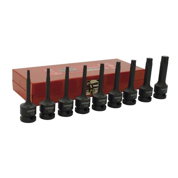 74400.jpg 74400 - Juego de dados de impacto con punta torx cuadro de 1/2", 9 piezas Urrea