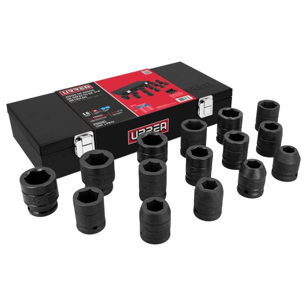 7501MC - Juego de dados de impacto cuadro de 3/4", 6 puntas, métricos, 15 piezas Urrea