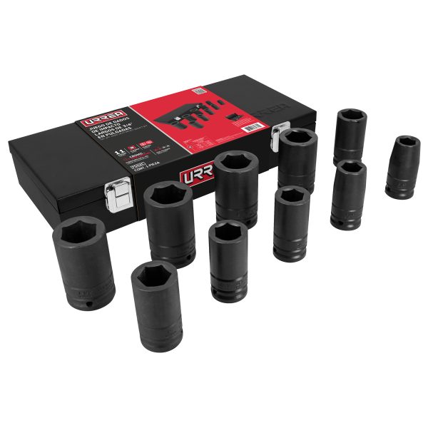 7502C - Juego de dados largos de impacto cuadro de 3/4", 6 puntas, en pulgadas, 10 piezas Urrea