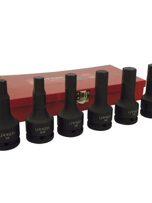 75150 - Juego de dados de impacto con punta hexagonal cuadro de 3/4", en pulgadas, 6 piezas Urrea