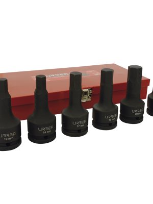 75250 - Juego de dados de impacto con punta hexagonal cuadro de 3/4", métricos, 6 piezas Urrea