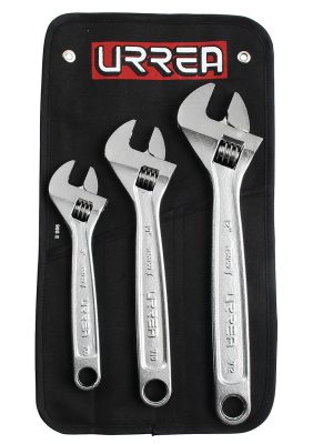 795 - Juego de llaves ajustables cromadas, 3 piezas en estuche Urrea