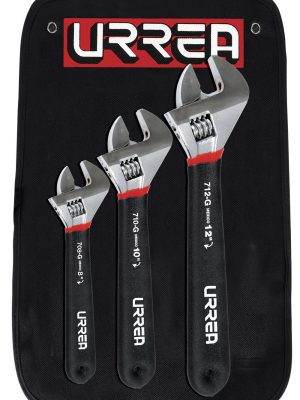 795G.jpg 795G - Juego de llaves ajustables cromadas con mango Rubber Grip, 3 piezas en estuche Urrea