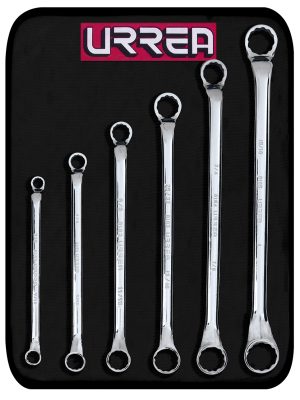 8100C - Juego de llaves de estrías pulido espejo de 45° en pulgadas, 12 puntas, 6 pz en estuche Urrea