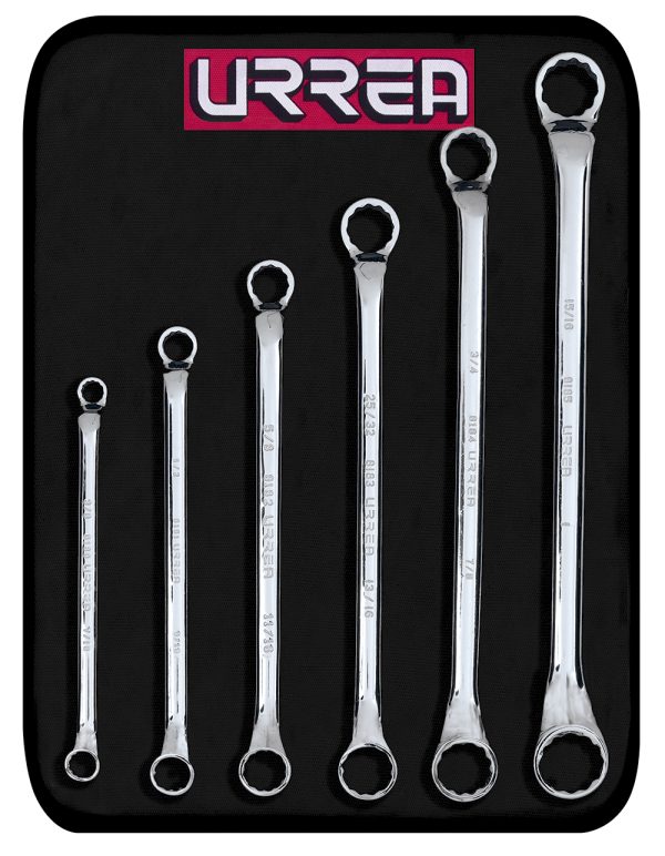 8100C.jpg 8100C - Juego de llaves de estrías pulido espejo de 45° en pulgadas, 12 puntas, 6 pz en estuche Urrea