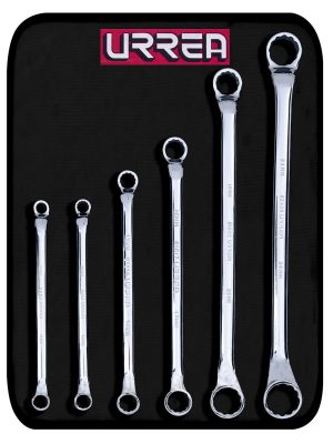8100CM - Juego de llaves de estrías pulido espejo de 45° métricas, 12 puntas, 6 piezas en estuche Urrea