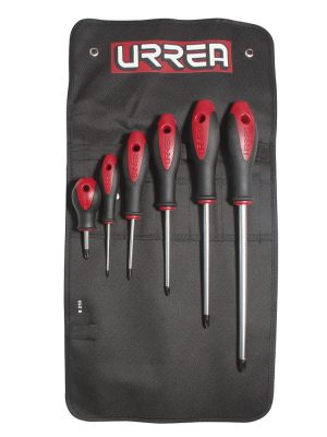 8600A - Juego de destornilladores con mango bimaterial punta Phillips, 6 piezas en estuche Urrea