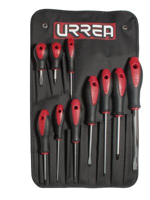 8600F - Juego de destornilladores con mango bimaterial combinados, 10 piezas en estuche Urrea