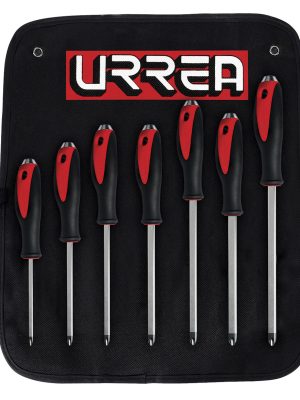 9100GB.jpg 9100GB - Juego de destornilladores con mango bimaterial de golpe, punta Phillips, 7pz en estuche Urrea