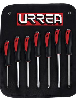 9100GC.jpg 9100GC - Juego de destornilladores con mango bimaterial de golpe, combinados, 7 piezas en caja Urrea