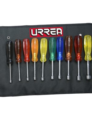 9201B - Juego de destornilladores con mango ámbar de colores,de caja en pulgadas, 10 pz en estuche Urrea