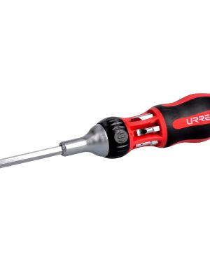 9308L - Destornillador con mango bimaterial de matraca con puntas largas intercambiables 7 en 1 Urrea
