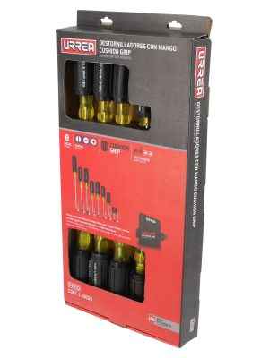 9401D - Juego de destornilladores con mango cushion grip, combinados, 8 piezas en caja de cartón Urrea