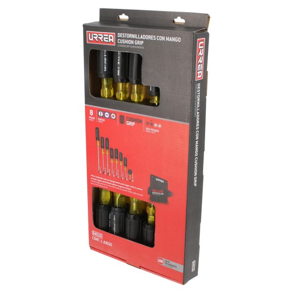 9401D_e.jpg 9401D - Juego de destornilladores con mango cushion grip, combinados, 8 piezas en caja de cartón Urrea