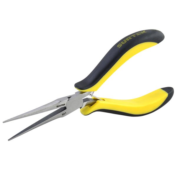 954 - Mini pinza para electrónica con mango bimaterial de 5-7/8" punta aguja Surtek